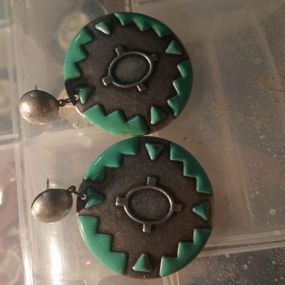 Vintage Tribal Green and Silver Earrings